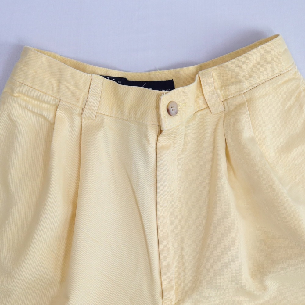 Ralph Lauren Pleated Shorts Women 6 Yellow Vintage 90s Cotton High Rise Red Pony - Picture 11 of 13